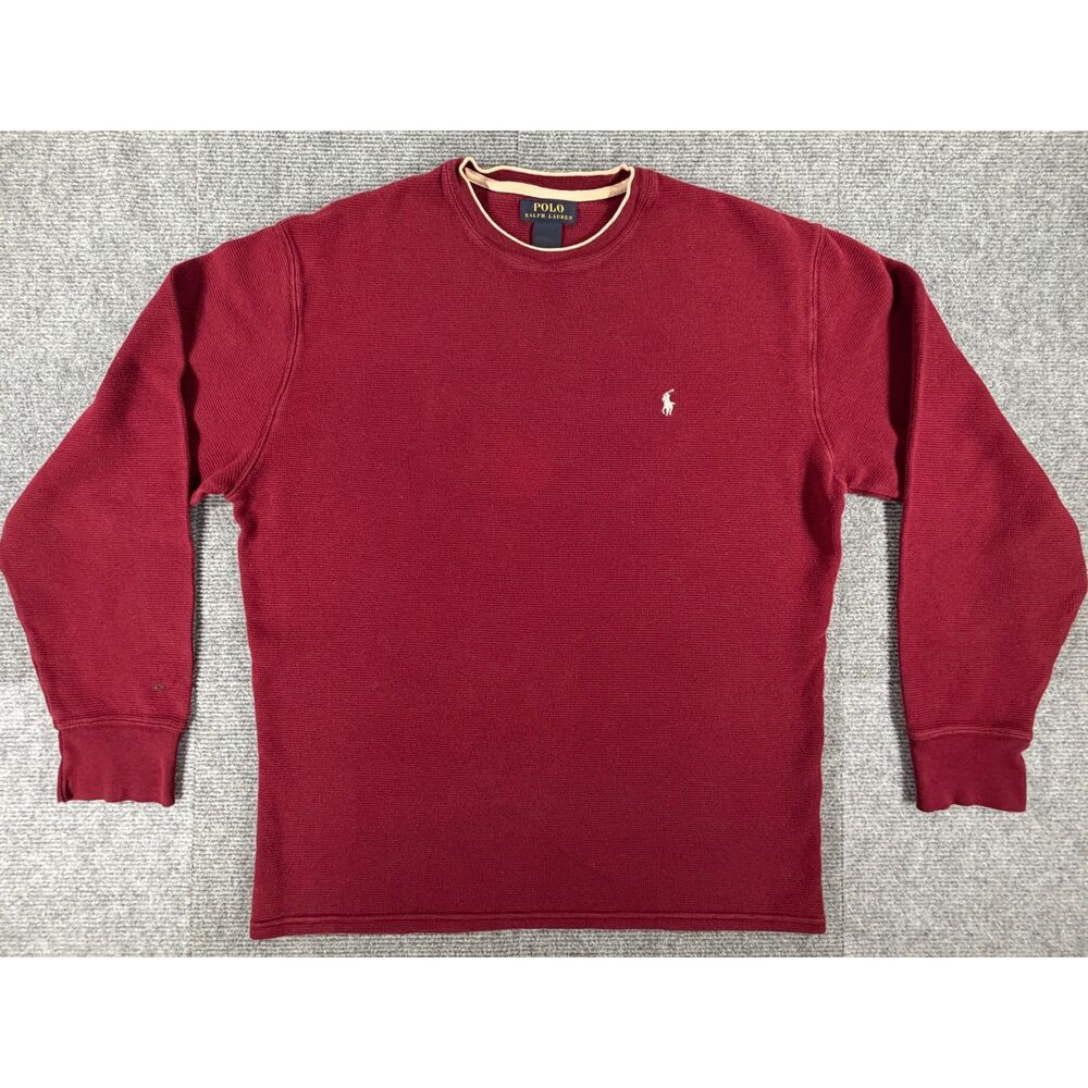 Polo Ralph Lauren Men XL Waffle Knit Thermal Long Sleeve Crewneck Burgundy Red